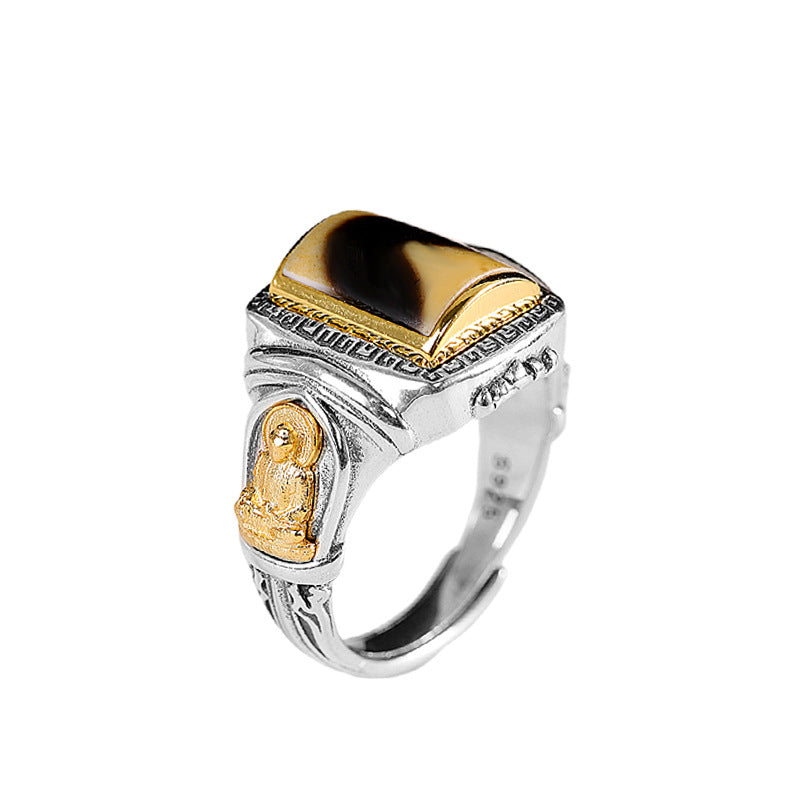Cincin perak akik dzi Tibet yang boleh menangkis roh jahat dan menghapuskan bencana.
