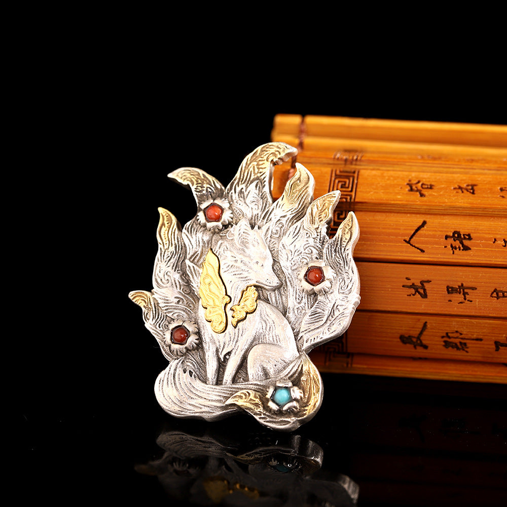 Barang kemas perak S925 buatan tangan Loket tenaga cinta Fox Fairy sembilan ekor.