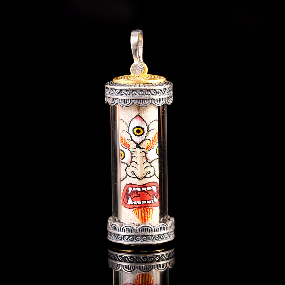 西藏手繪銀黃財神吊墜,具有財富能量。