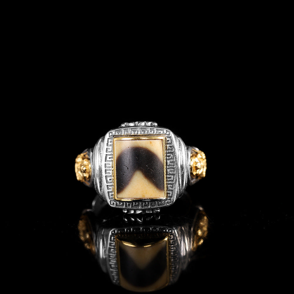 Cincin perak akik dzi Tibet yang boleh menangkis roh jahat dan menghapuskan bencana.