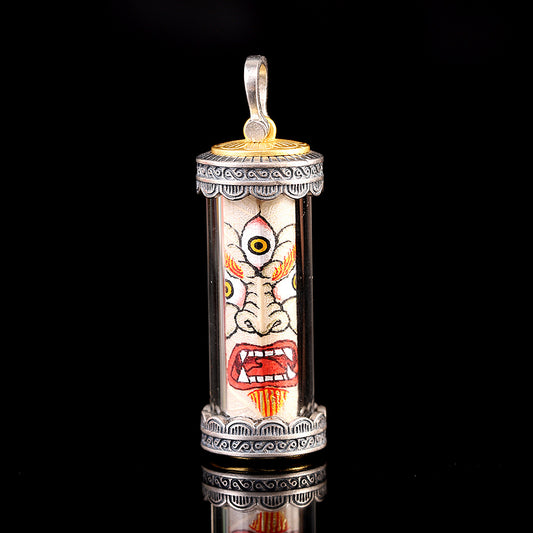 西藏手繪銀黃財神吊墜，具有財富能量。