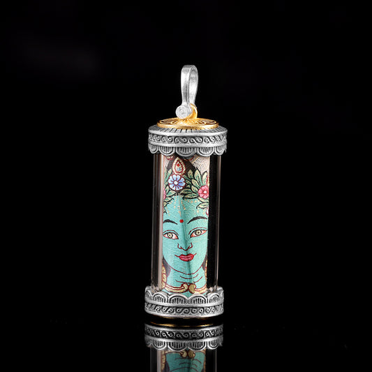 Loket perak tulen Tara Hijau yang dilukis dengan tangan Tibet.
